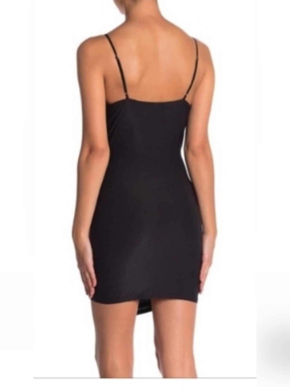 Lumiere Small Black Wrap-Front Spaghetti Strap Mini Dress - Picture 2 of 5